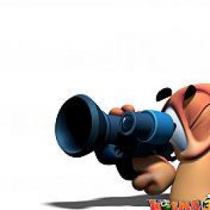 Personaggio Cartone Animato Carino con Macchina Fotografica