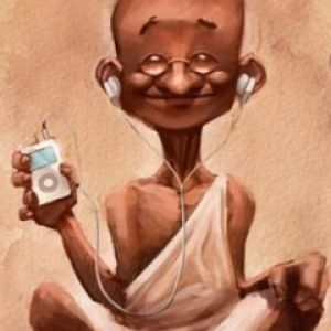 Gandhi Divertente che Ascolta Musica