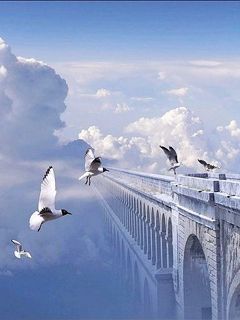 Ponte da Sogno nel Cielo con Uccelli - wallpaper preview