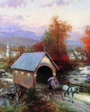 Paesaggio autunnale con ponte coperto - wallpaper preview