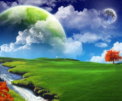 Paesaggio Fantastico con Luna - wallpaper preview