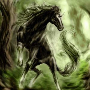 Maestoso Unicorno Nero nella Foresta