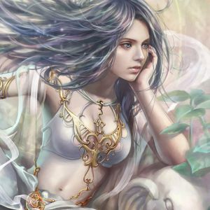 Ragazza d'Arte Fantastica con Capelli Fluttuanti