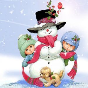 Pupazzo di neve con bambini e cucciolo