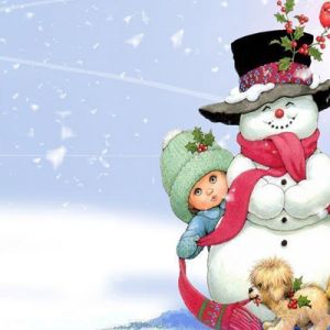Pupazzo di Neve con Bambini e Cane