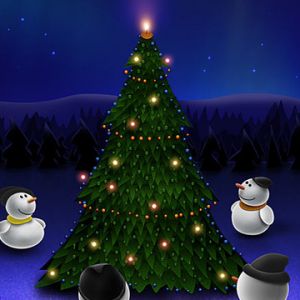Pupazzi di Neve vicino all'Albero di Natale