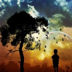 Silhouette di un Ragazzo Sotto un Albero