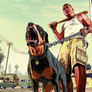 Personaggio di GTA con Rottweiler