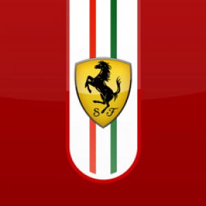 Logo Ferrari su sfondo rosso