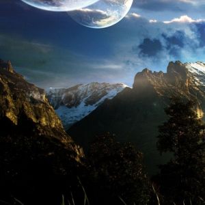 Stupenda Paesaggio Montano con Pianeti