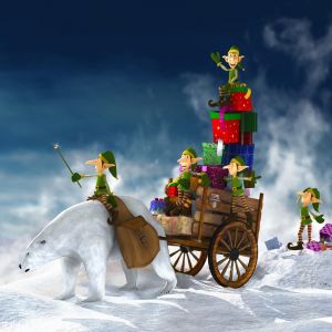 Elfi di Natale e Orso Polare