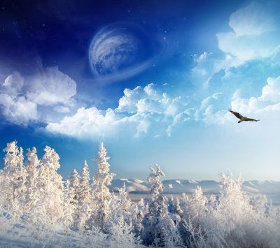 Paesaggio Invernale con Pianeta - wallpaper preview
