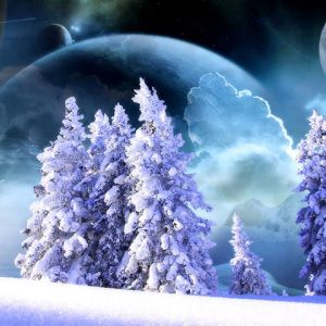 Paesaggio Innevato con Pianeti