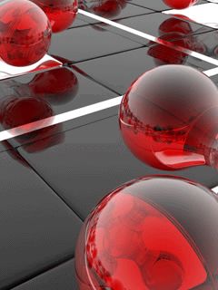 Sfere di Vetro Rosse su Superficie Nera - wallpaper preview