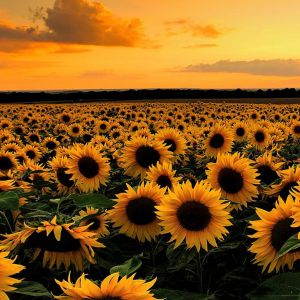 Campo di girasoli al tramonto